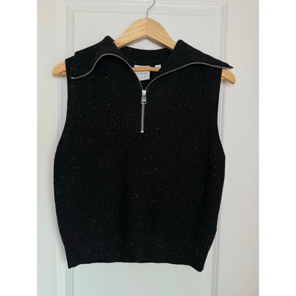 NWT Varley Amina Half-Zip Ribbed Sleeveless Knit Sweater Vest Fall Black Small - Picture 4 of 9